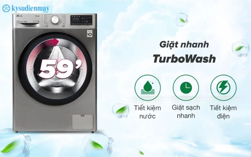 Máy giặt LG 10kg FV1410S4P giặt sạch với công nghệ TurboWash